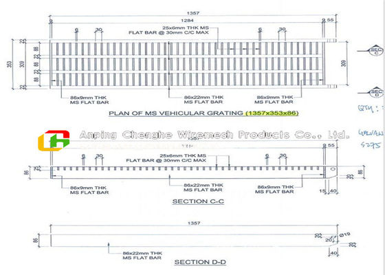 Custom Vehicuar Galvanised Steel Grating 90/86mm Height 22mm thickness